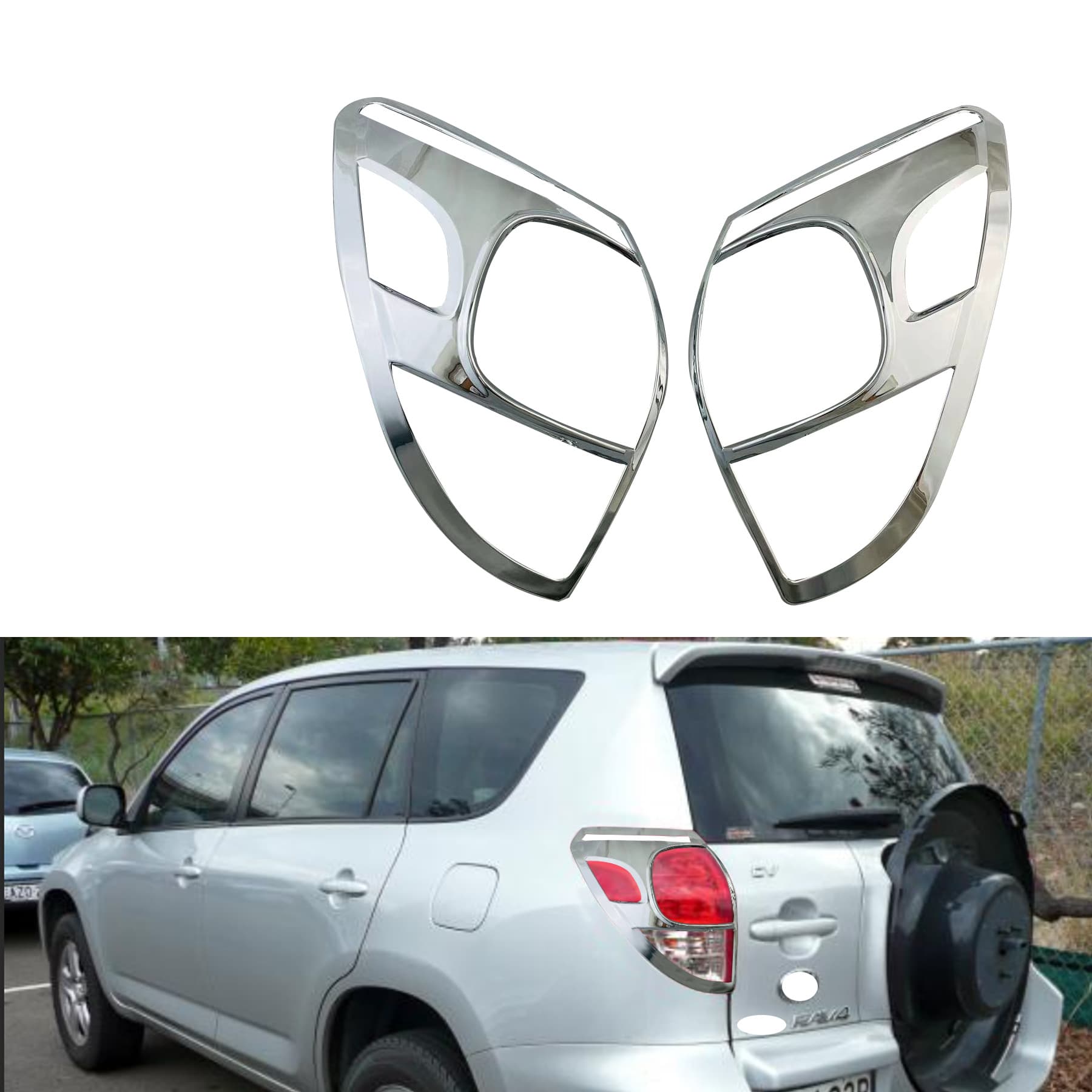 Tail Light Cover for 2006 Toyota RAV4, Chrome Plated Exterior Trim, Decorative RAV4 Tail Light Frame