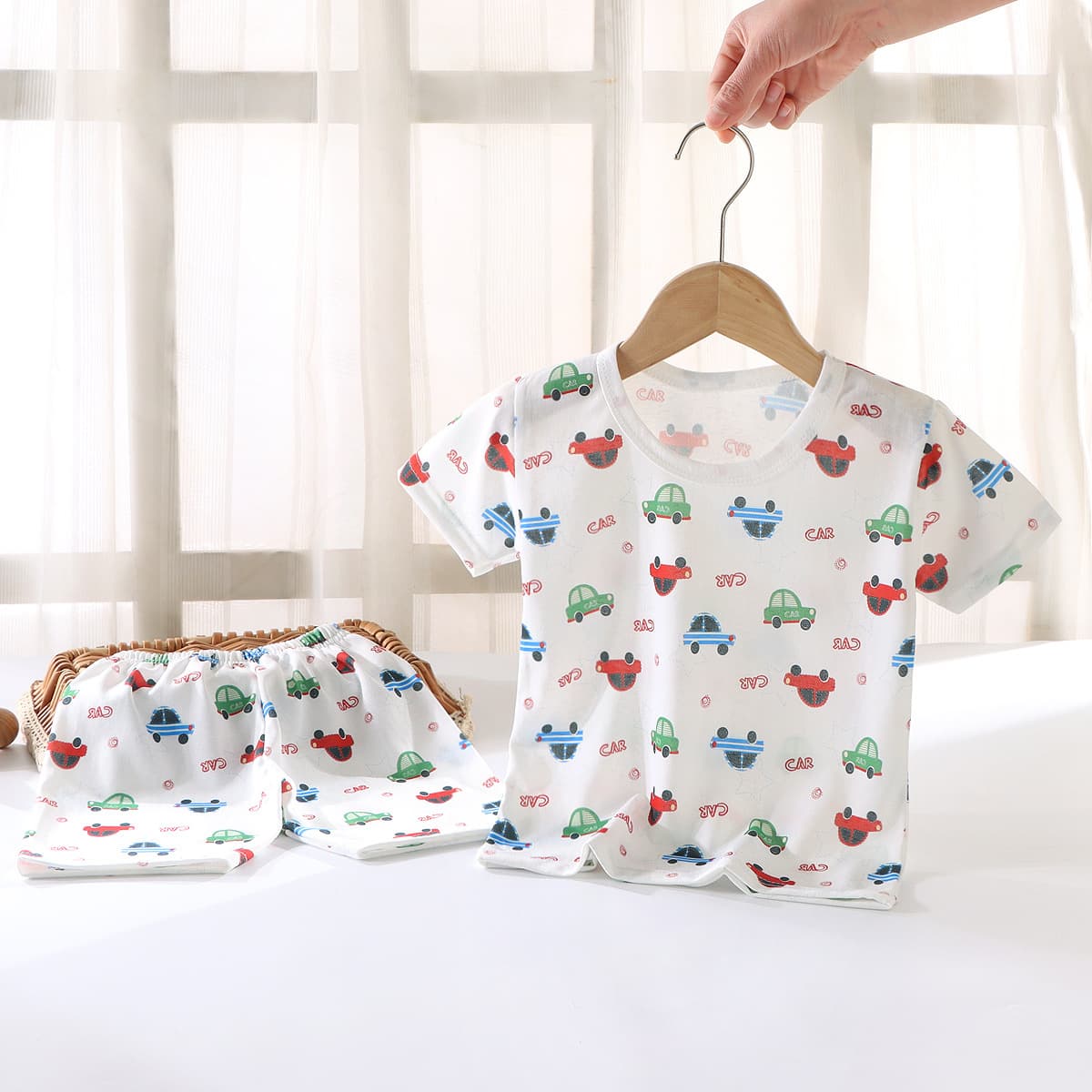 New Summer Kids Short Sleeve Set Lightweight Homewear Air Conditioning Wear Sleepwear Snowflake Boy Girl