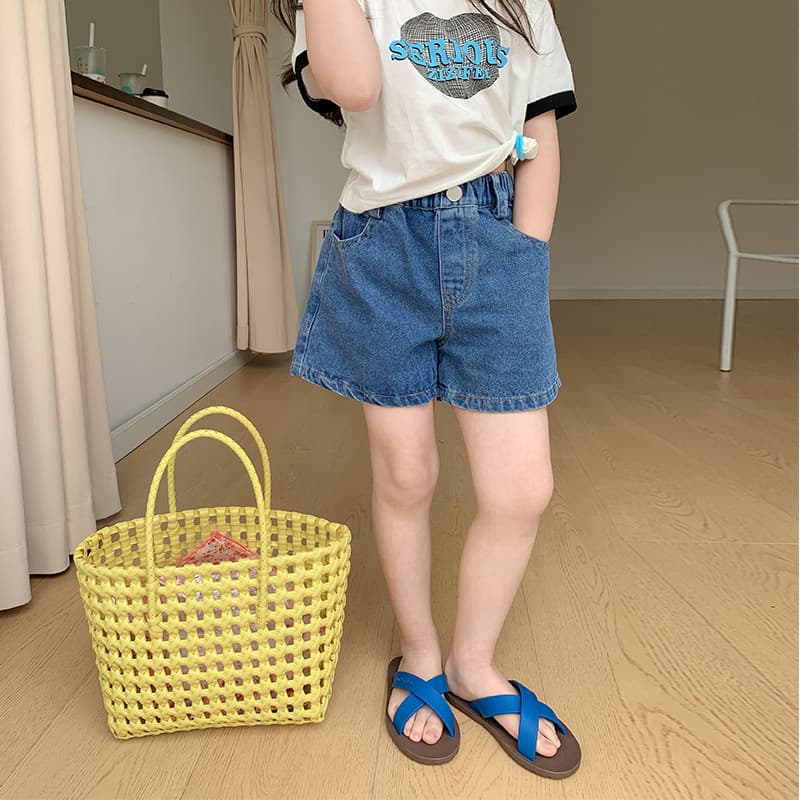 Elmo Beibei Girls Korean Style Western Style All-match Three-point Hot Pants Children's Casual Simple Denim Shorts Trendy