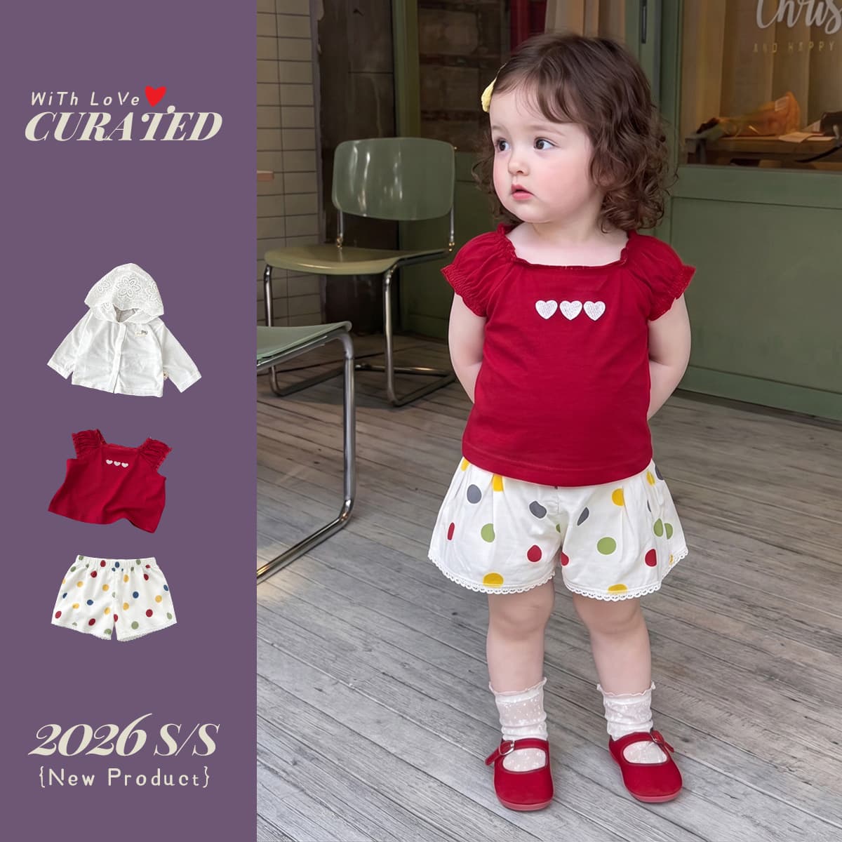 1-year-old baby girl's super-good-looking suit, summer girl's square-neck short-sleeved T-shirt, polka-dot shorts, two-piece set, Korean children's clothing