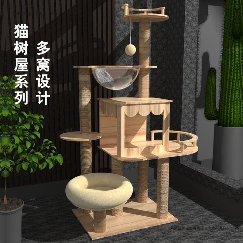 Cat Scratcher Board Cat Tree Large Space 1 Cabin Cat Tree Cat Toy 1 Size Solid Wood Cat Villa Cat Bed All Seasons