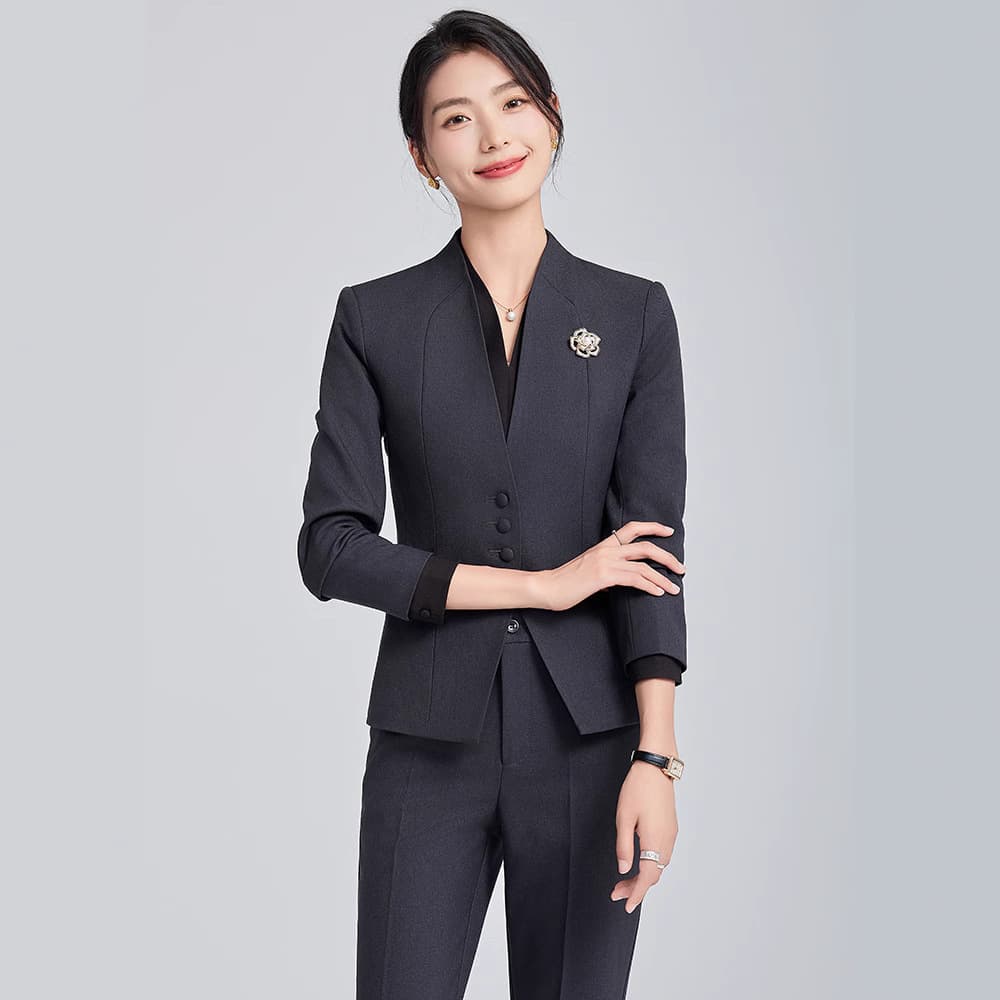Gray professional suit suit for women 2024 spring and autumn new style temperament manager commuting formal hotel front desk work clothes