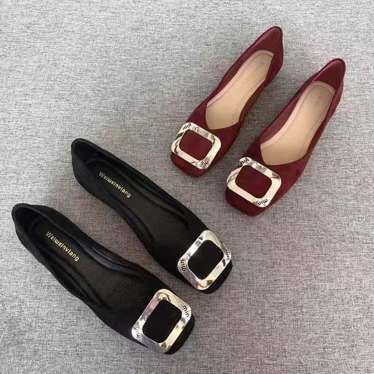 Women's Flat Square-Toe Loafers 2026 Summer-Autumn New Suede Black Shoes Versatile Comfortable Women's Shoes