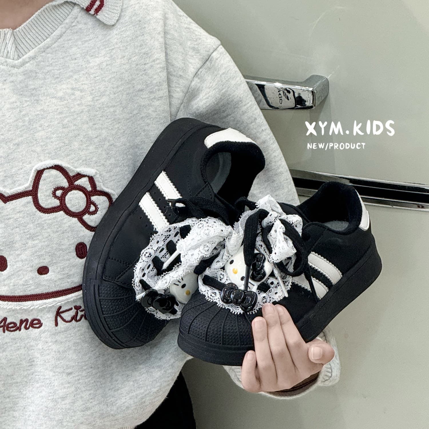 2025 Winter New Style Children's Casual Shoes Korean Style Cute Kitty Lace Fleece-Lined Girls' Shell-Toe Sneakers