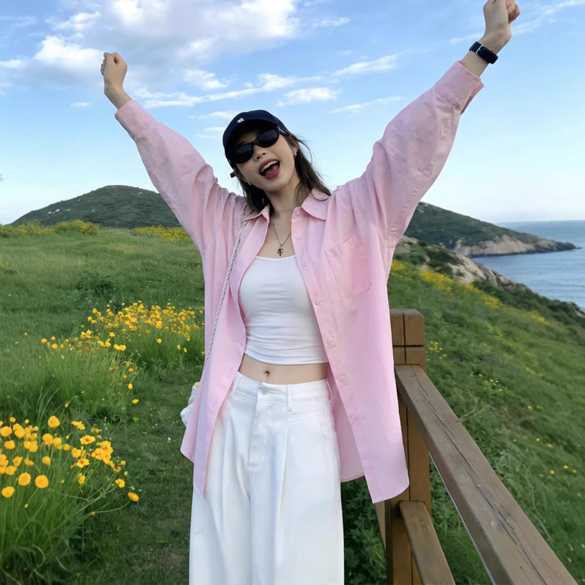 Pink Thin Top for Women 2026 New Spring Summer Sun Protection Cardigan Long Sleeve Shirt Loose Pure Cotton Blouse Jacket