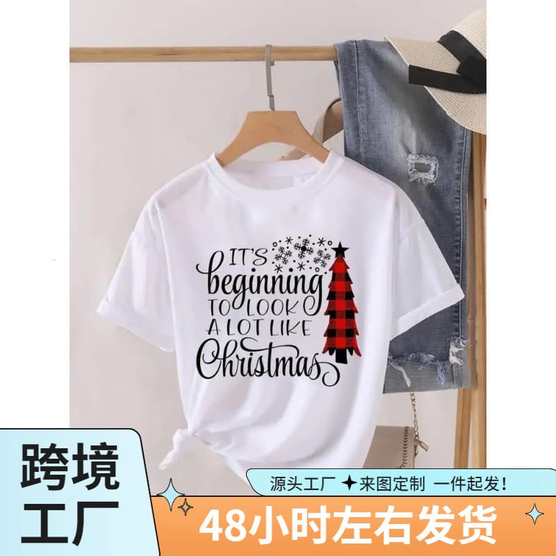 Women's Printed T-Shirt Christmas Holiday Top Fashion Lady New Year