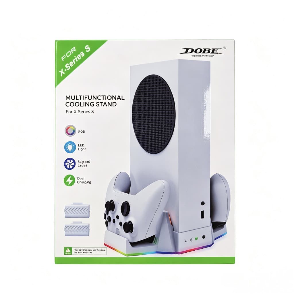 Xbox Series S Console Cooling Stand with Dual Battery and Controller Charging Dock for Series S Console Base Stand