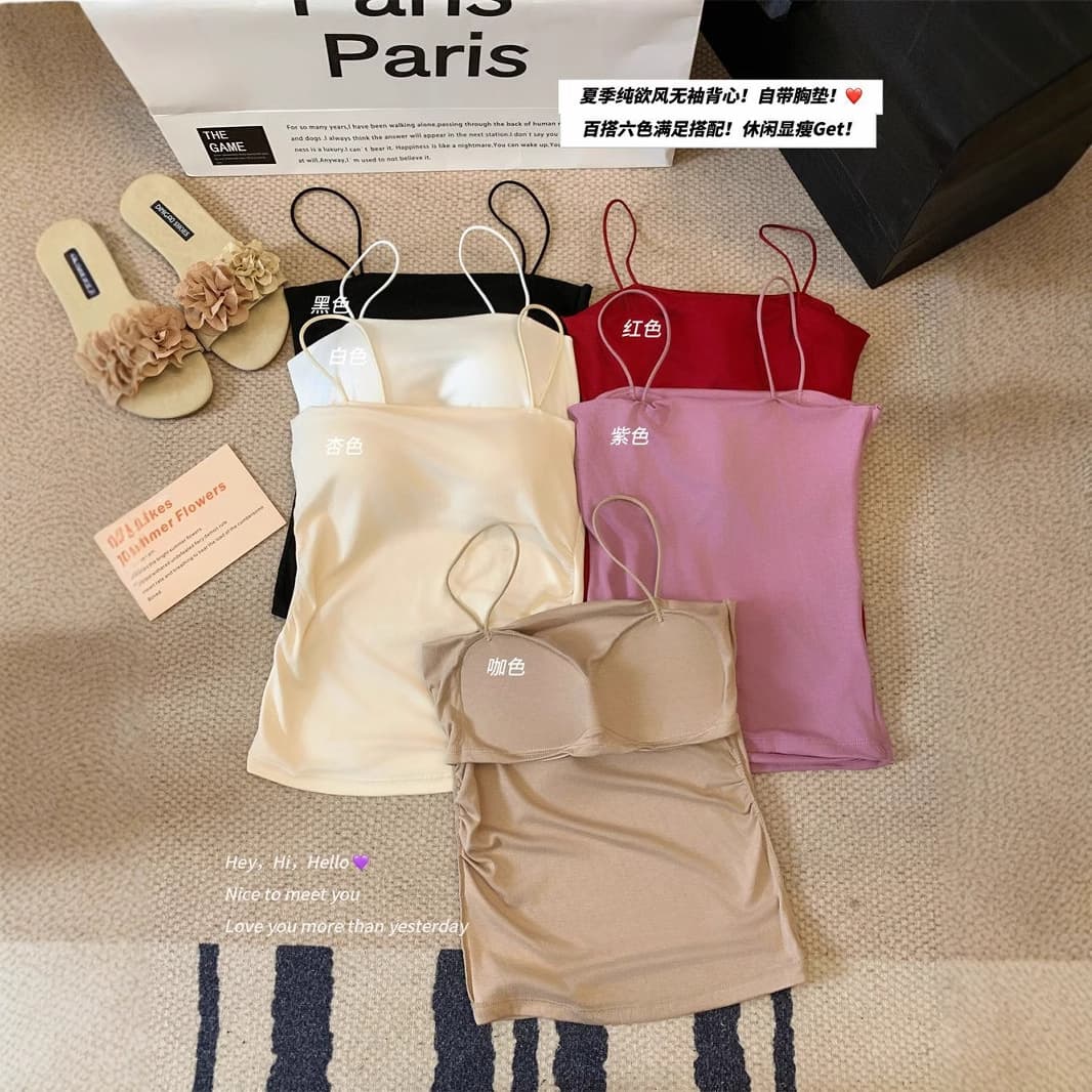 Retro Pure Desire Camisole Summer Women's Pleated Design Outer Wear Slim Fit Backless Top