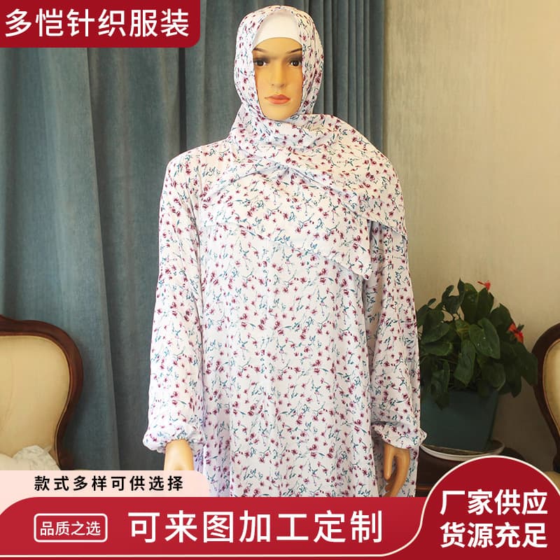 New Plus Size Floral Women's Traditional Prayer Robe with Hooded Design Fashion Print Dress