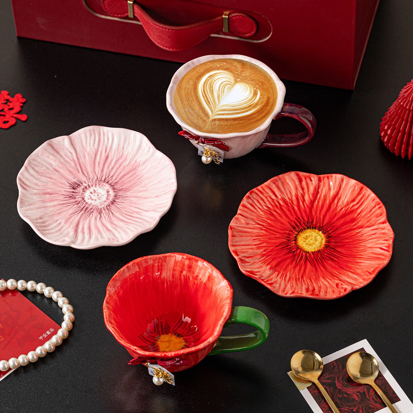 Pansy Ceramic Coffee Cup and Saucer Set Gift for Best Friend, Wedding, Engagement, High-End Business Mug Present