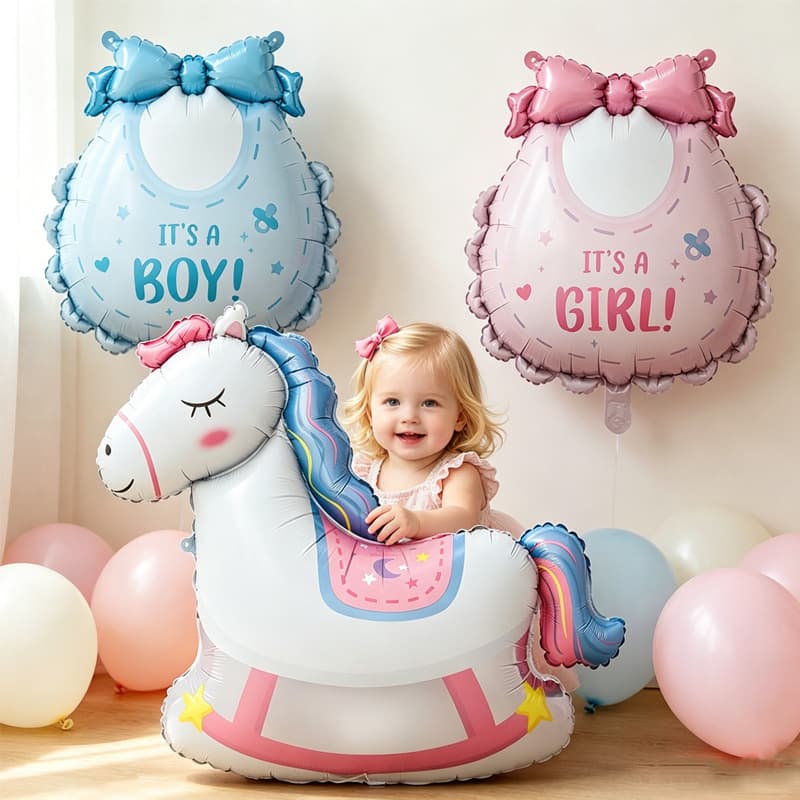 Gender Reveal Boy Girl Baby Shower First Birthday Party Decoration Cartoon Foil Balloons