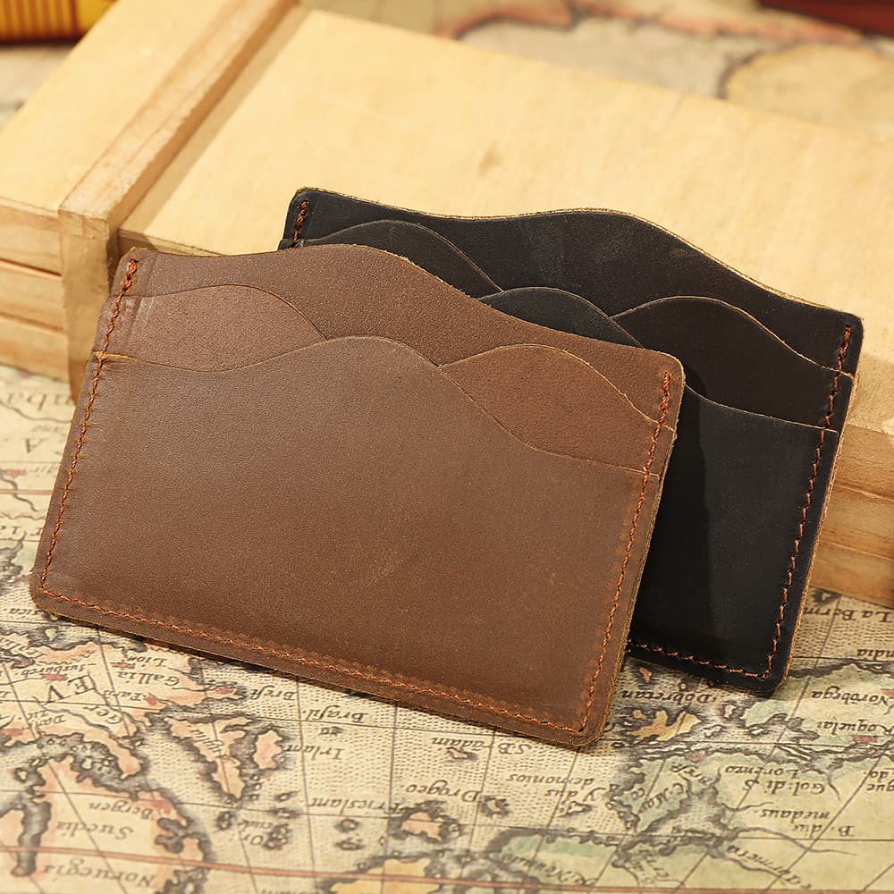 Cross-border Vintage Crazy Horse Leather Ultra-thin Card Holder Multi-slot Card Case Wallet Leather Card Holder