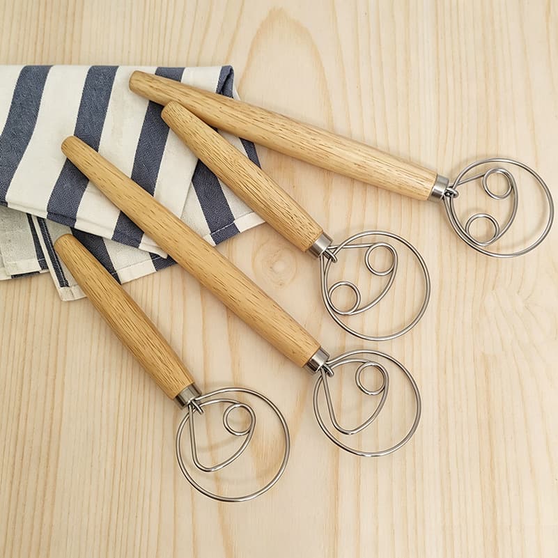 Baking Aid Tools Wooden Handle Manual Powder Beater Single Ring Double Ring Dough Mixing Stick Stainless Steel Flour Mixer