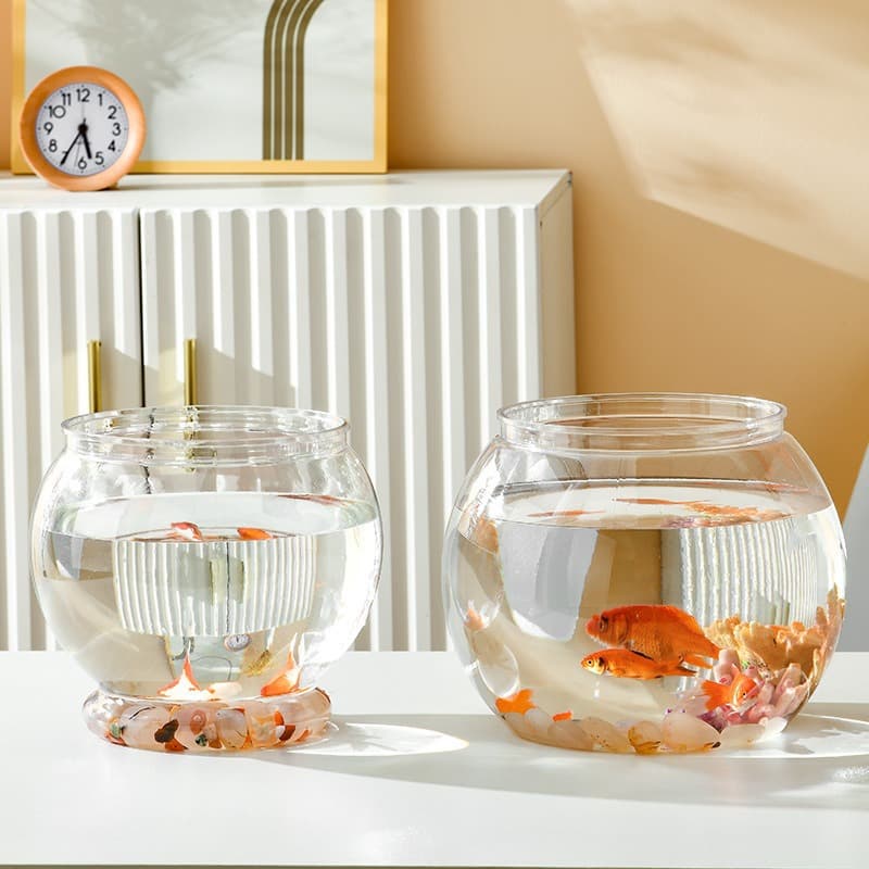 Small Round Desktop Fish Tank for Betta Fish, Turtle Tank for Living Room, Office, Home, Mini Aquarium