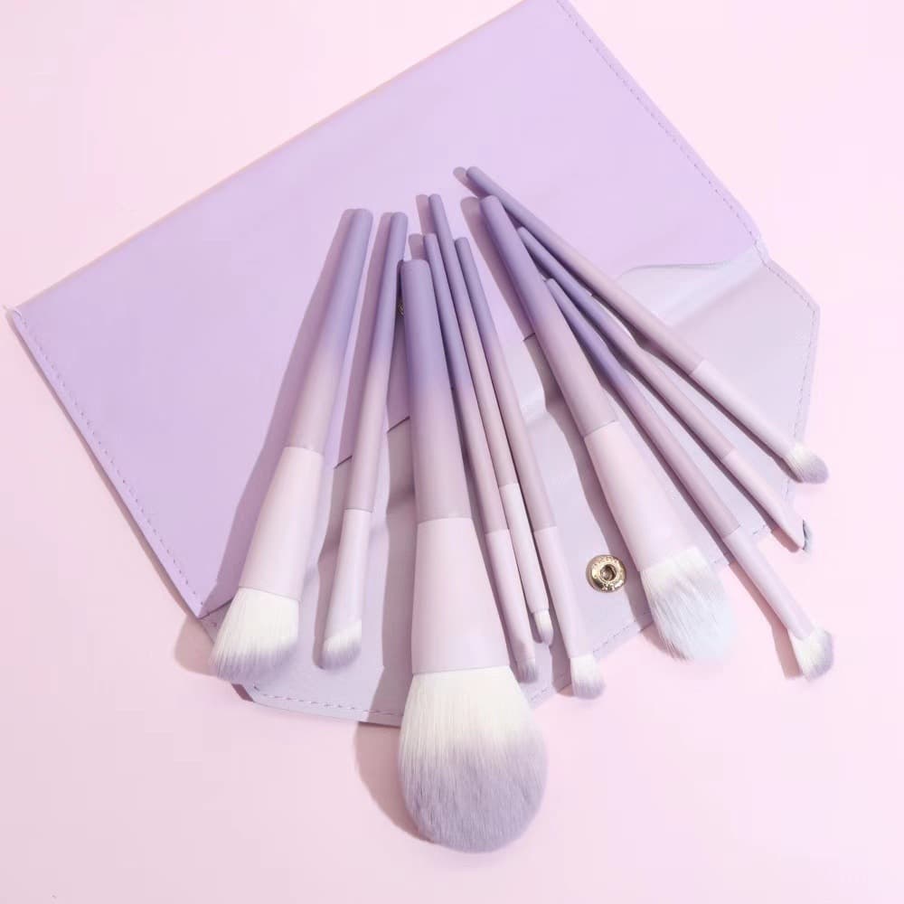 10 pink, purple and purple makeup brush set, complete storage bag, loose powder brush, eye shadow, makeup and beauty tools, cross-border
