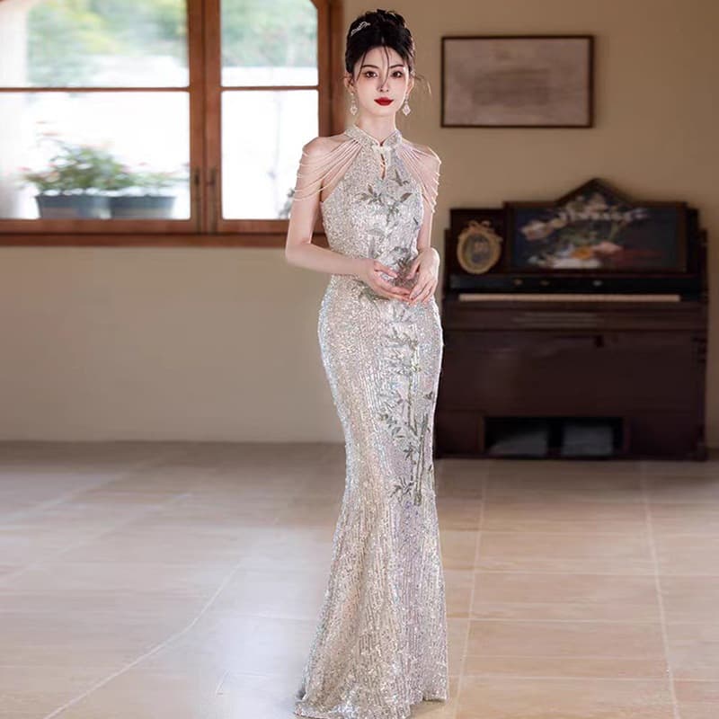 Sequin Evening Gown High-End Light Luxury Exquisite Mermaid Dress 2026 New Host Performance Dress