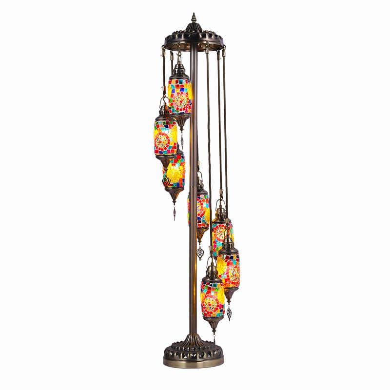 Bohemian Handmade Turkish Glass Seven-head Staircase Floor Lamp