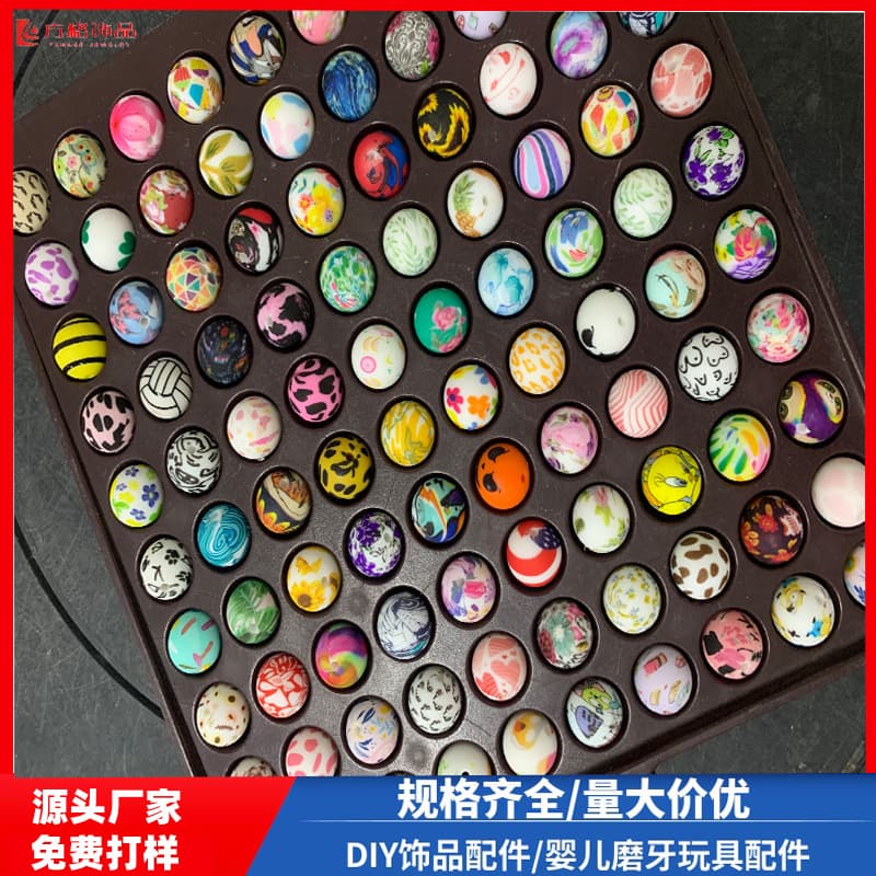 Silicone beads 15mm hydrographic transfer beads camouflage food-grade teether DIY beading loose beads Temu hot-seller