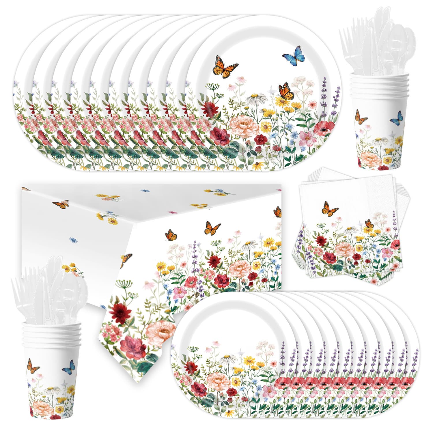 Spring floral white paper plate paper towel tablecloth tableware set American drama birthday party supplies atmosphere decoration