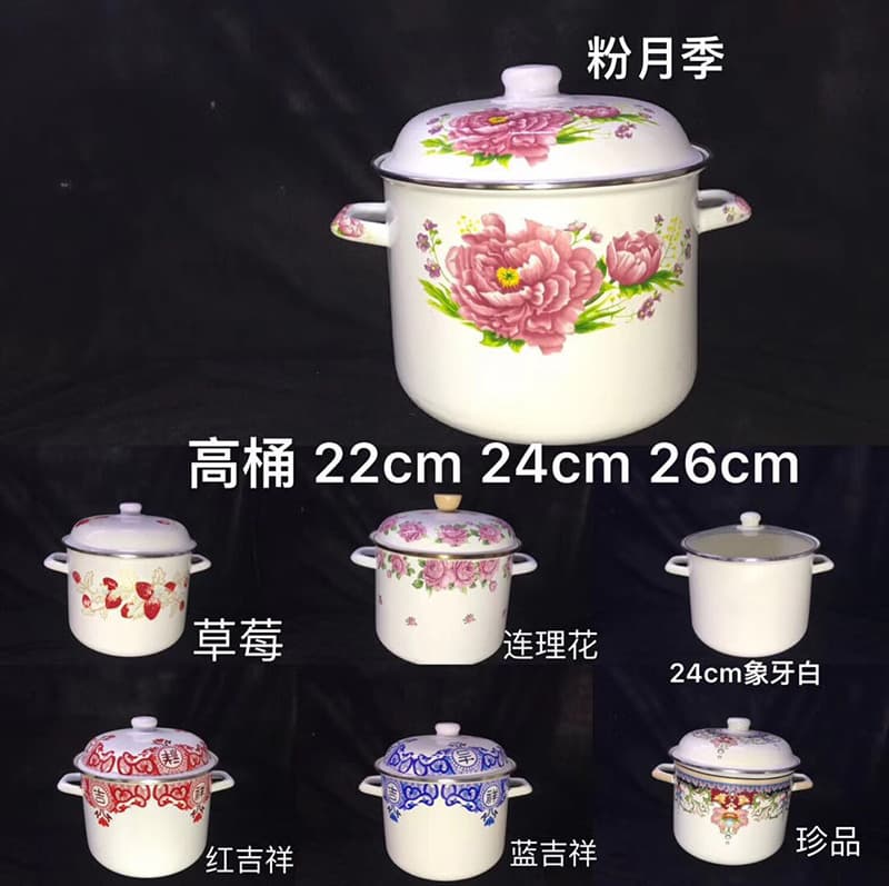 Jiajiafu uncoated Chinese-style enamel pot household printed double-eared enamel cooking pot multi-specification enamel enamel soup pot