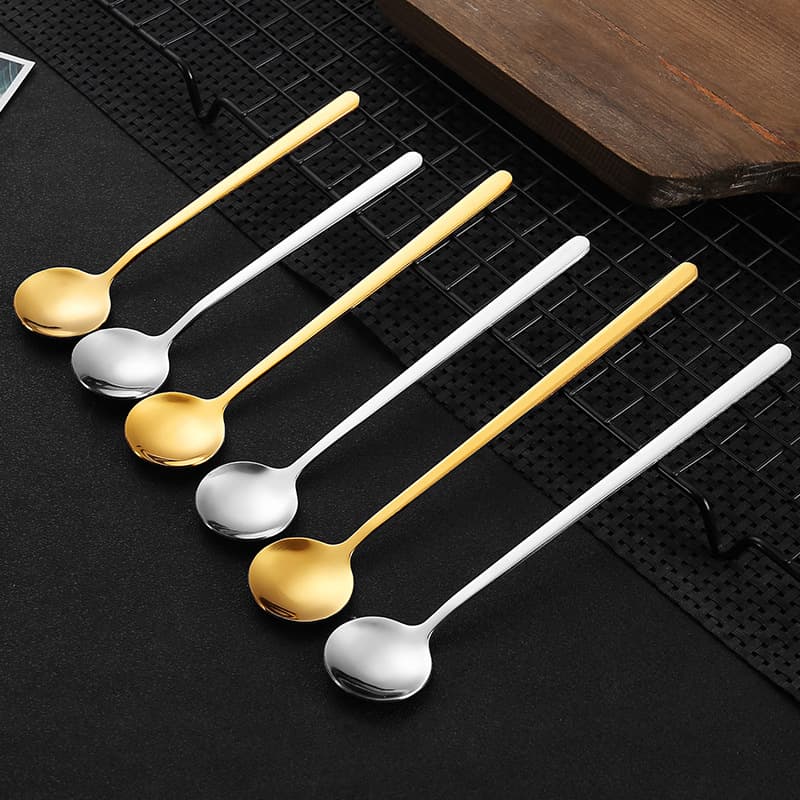 Stainless steel gold small round spoons, honey coffee stirring dessert spoons, companion gifts, bird's nest spoons, mug spoons wholesale.