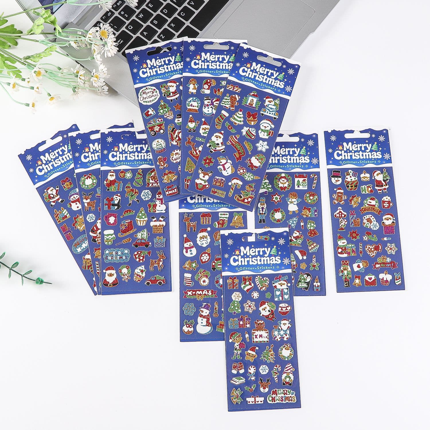 Cross-border Christmas stickers glitter Santa Claus stickers snowman children cartoon face stickers Christmas party decoration stickers