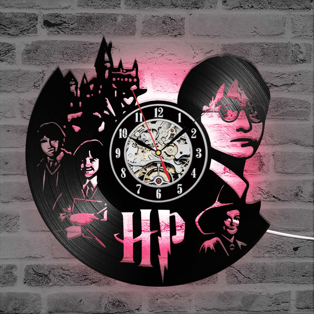 Harry Potter LED Vinyl Record Wall Clock Creative Hollowed-Out Record Clock Vinyl Record Decoration