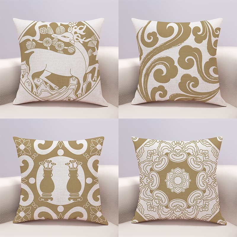 Chinese Paper-Cut Cushion Cover, Sofa Cushion Cover, Chinese Style Throw Pillow, Office Nap Lumbar Support Pillow Cover, Waist Protection