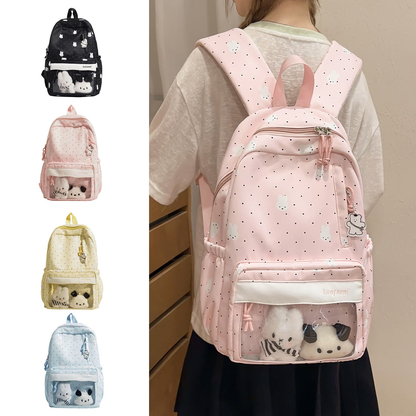 Translucent Ita Bag Large Capacity Backpack Cute Versatile Schoolbag for Girls Middle High School Students High Appearance Commute Backpack