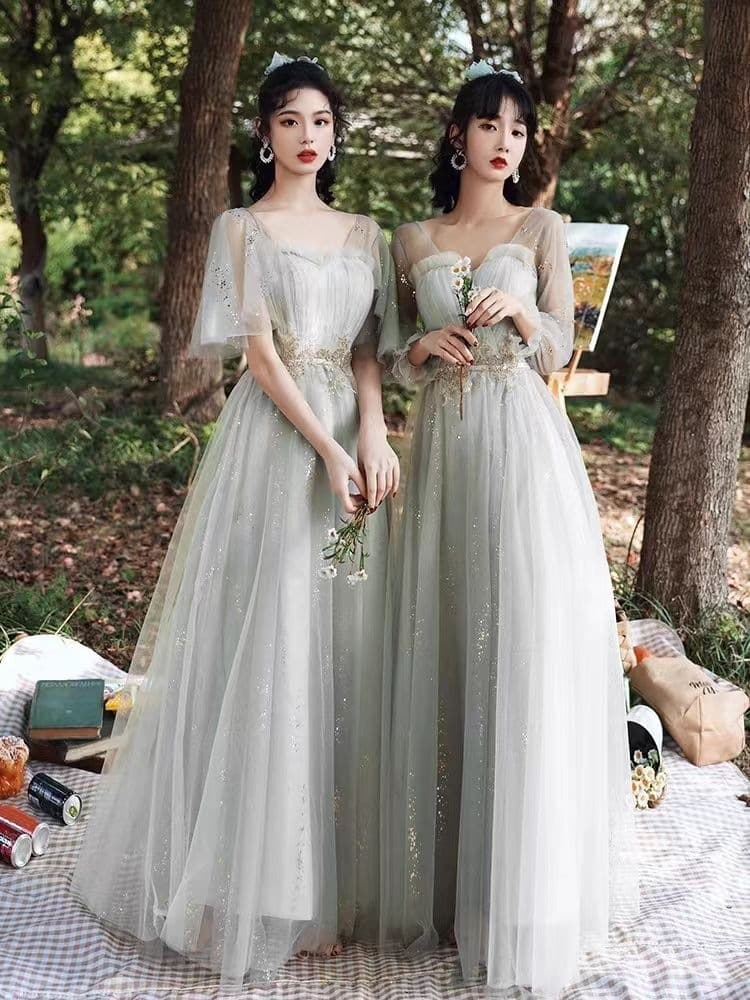 New Plus Size Bridesmaid Dress Slimming Silver Gray Evening Gown for Wedding Host Chorus Daily Wear