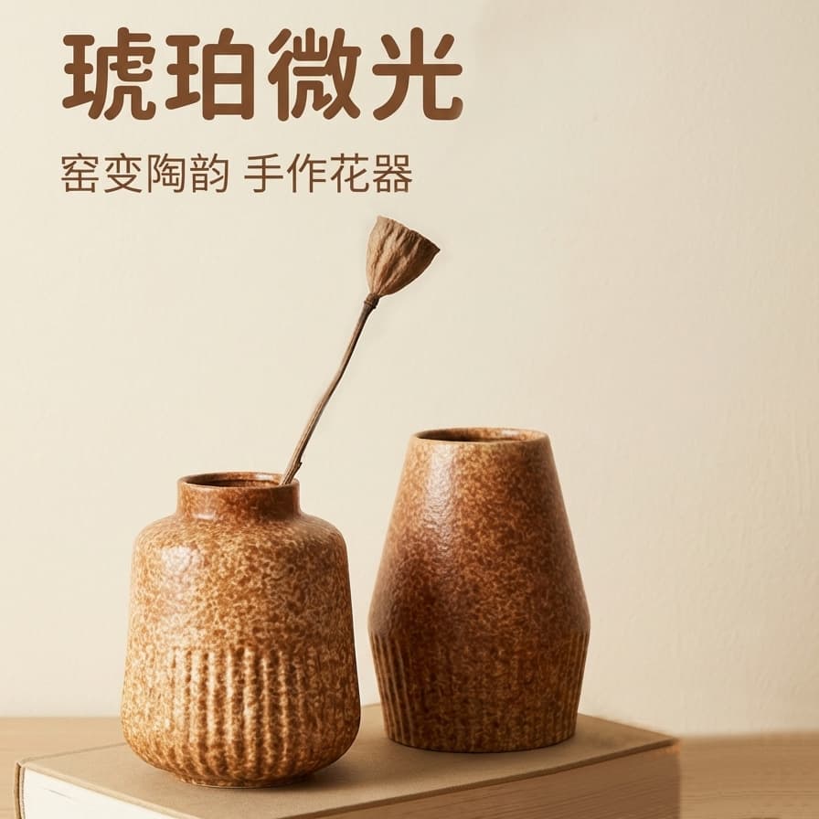 Amazon TikTok Cross-Border Ceramic Vase Striped Flower Vase Vintage Style Flower Insert Hotel Home Decoration Craft
