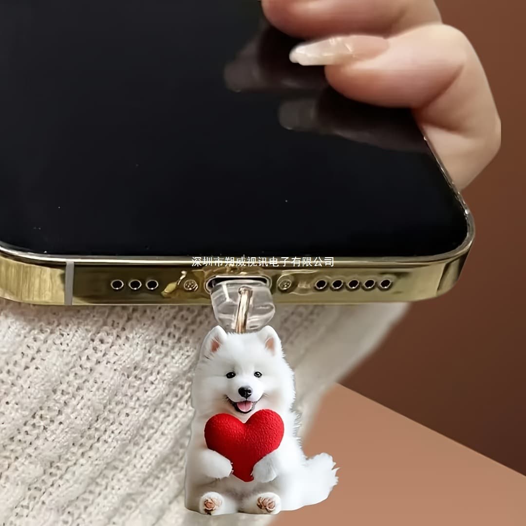 Cute Teddy Red Heart Cross-Border Hot-Selling Acrylic Phone Dust Plug Pendant Type-C Dust Plug Accessory
