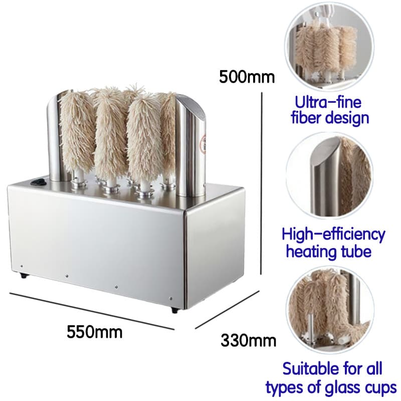 Fully electric commercial cup cleaning machine 3/5/8 head cleaning equipment bottle glass cleaning machine dry cup machine polishing machine