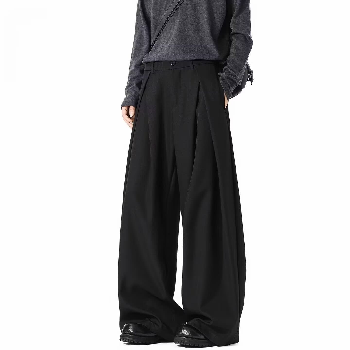 Gray Double Pleated Premium Trousers for Men Spring Trendy Casual American Cleanfit Draped Versatile Wide Leg Pants
