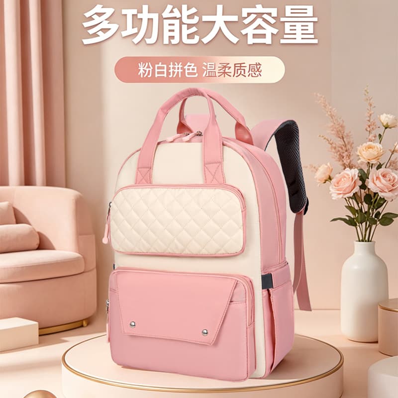Back-shoulder mommy bag foreign trade new fashion fashion color matching baby mommy out storage insulated milk warehouse large capacity mother and baby bag