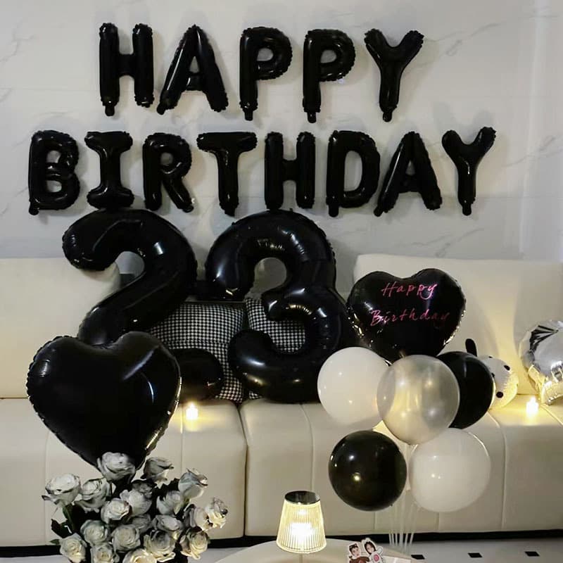 Black Number Balloons for Birthday Party Decoration, Boyfriend Girlfriend Atmosphere Photo Props, Room Decor Scene