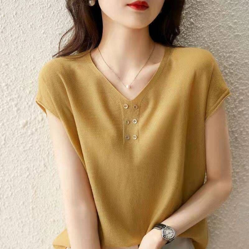 Summer V-Neck Sleeveless T-Shirt for Women 2026 New Korean Style Large Size Knitwear Casual Loose Ice Silk Top Thin Style