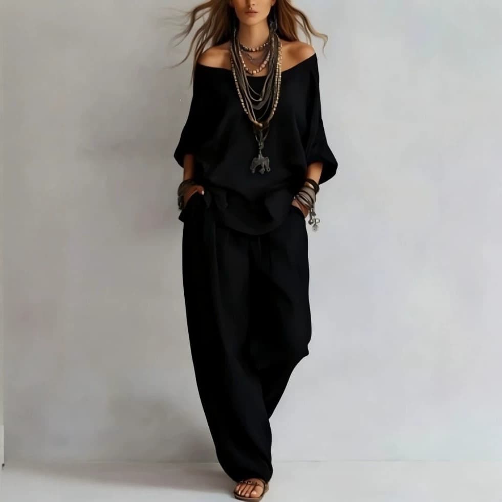 Women's Casual Sportswear Set Summer, Off-Shoulder, Loose Fit, Two-Piece Set, New European and American Style