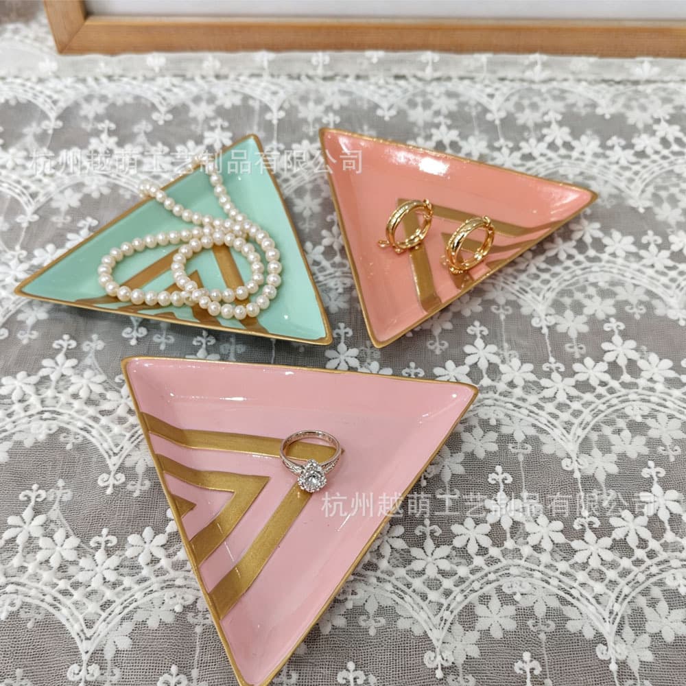 Hand-painted Gold Rim Resin Jewelry Ring Storage Dish Heart Triangle Ornament Key Nail Art Display Tray