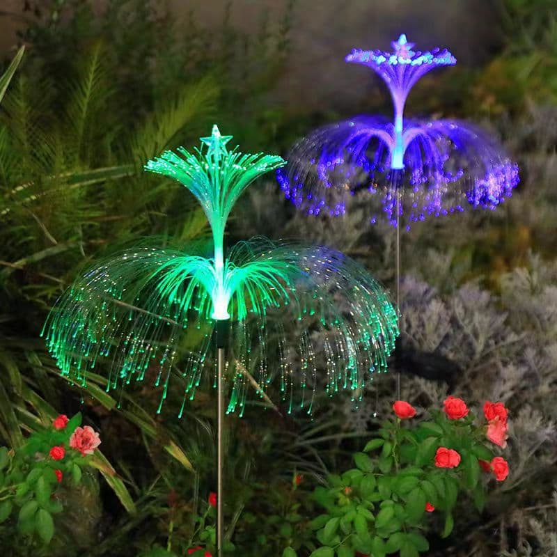 Cross-border Solar Jellyfish Ground Insert Light Outdoor Multicolor Changing Fiber Optic Jellyfish Lamp for Courtyard Balcony Garden Lawn