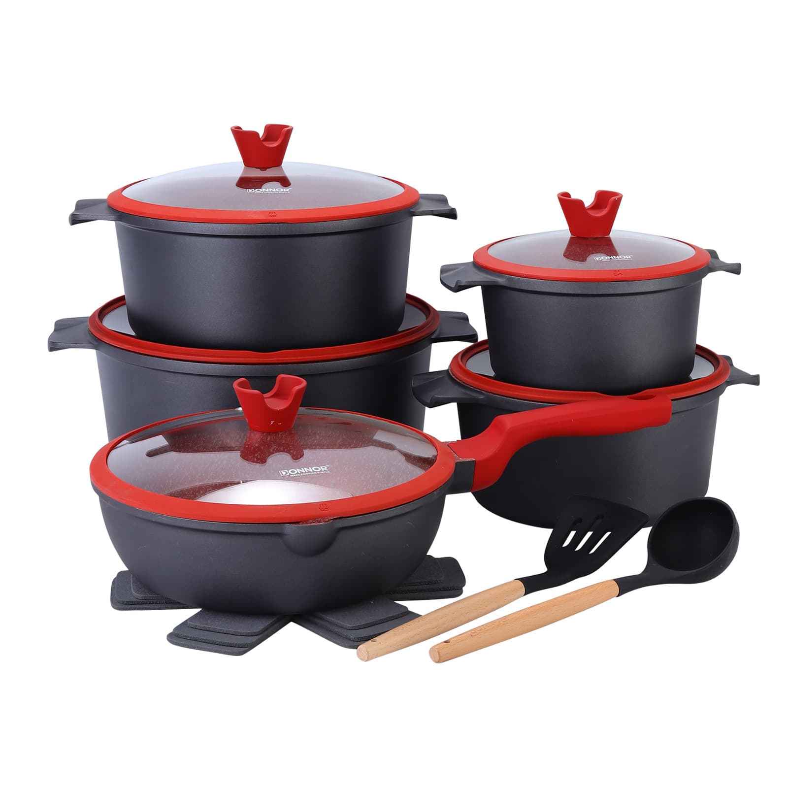 Donnor Ruili Style Non-Stick Cookware Set Export 9/15/21-Piece Granite Die-Cast Milk Pan Soup Pot Frying Pan Wok