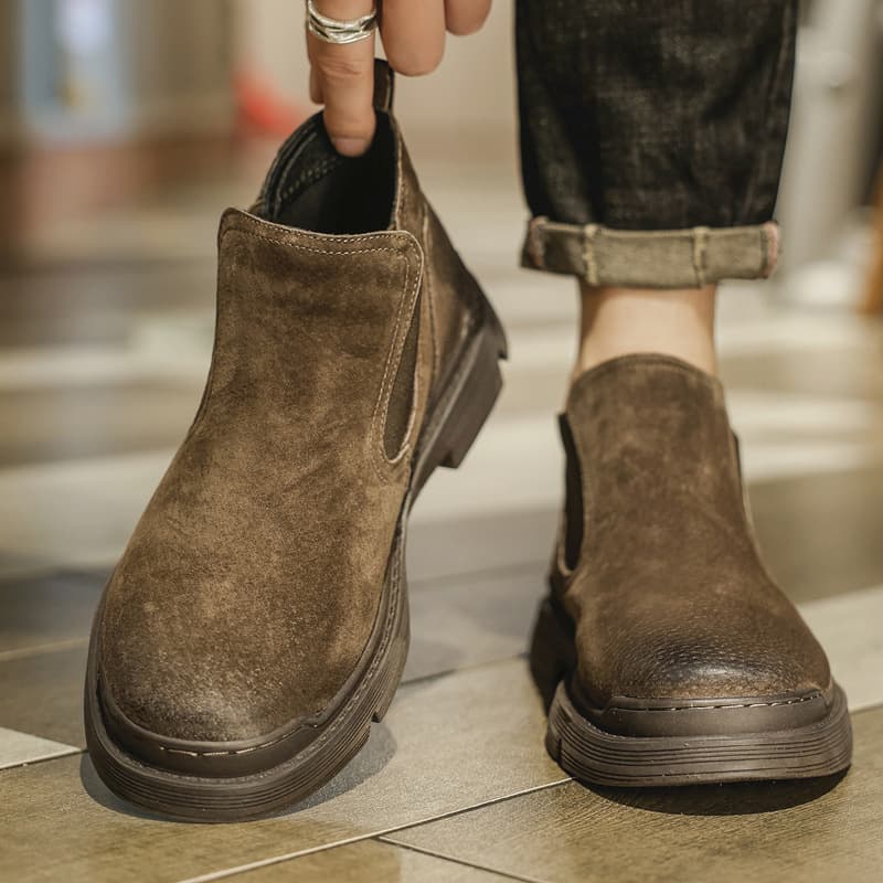 Men's Martin Boots High-Top Winter New Korean Style Suede Leather Chelsea Boots Breathable Mid-Top Short Boots