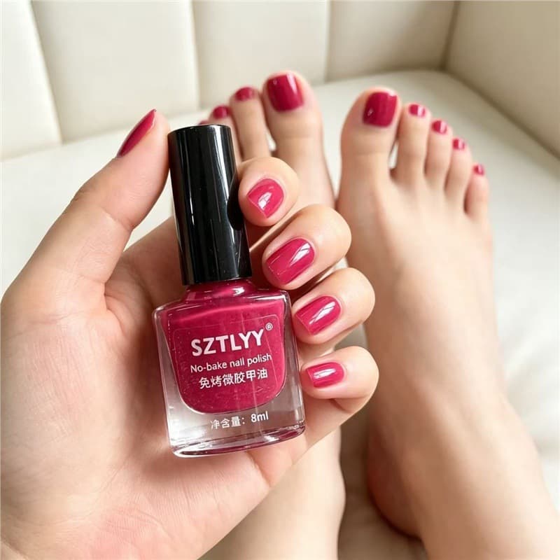 Hand and Foot Rose Red Toe Nail Polish, No-Bake, Non-Peelable, Long-Lasting, Chip-Resistant, Quick-Dry, Brightening, for Hands and Feet
