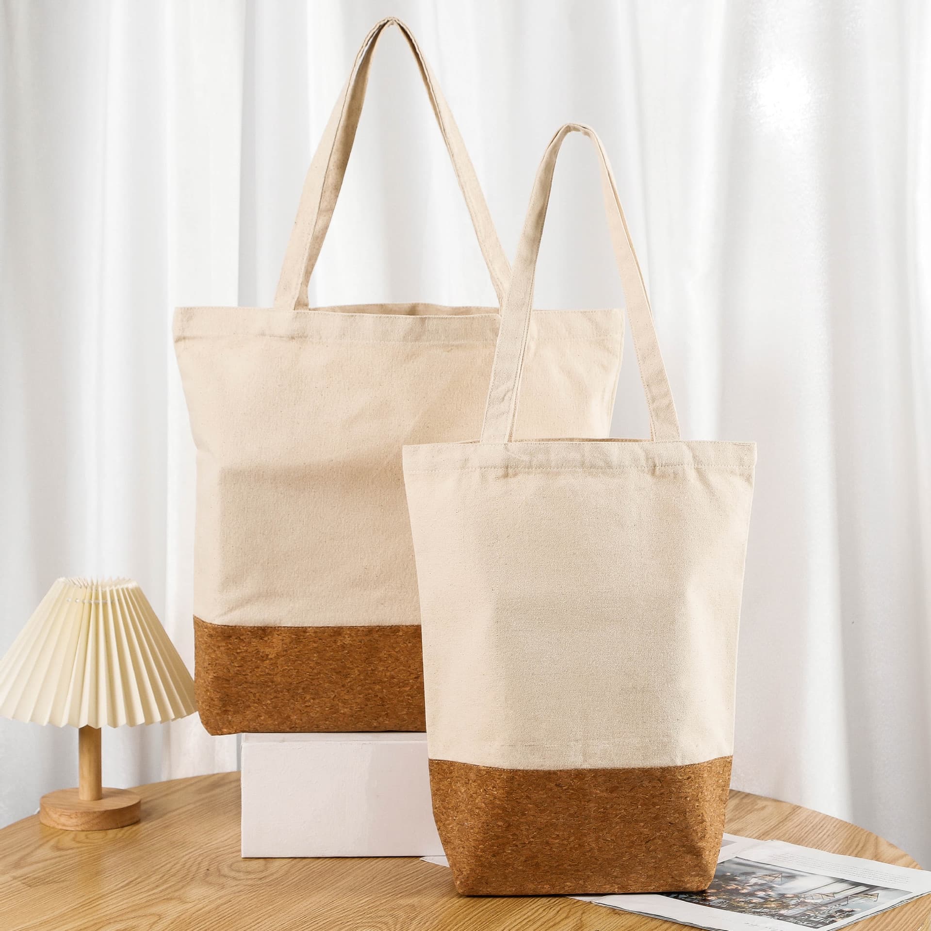 Custom cork double-stitched hand-carry shopping advertising bag, large capacity single-shoulder tote bag, customizable logo