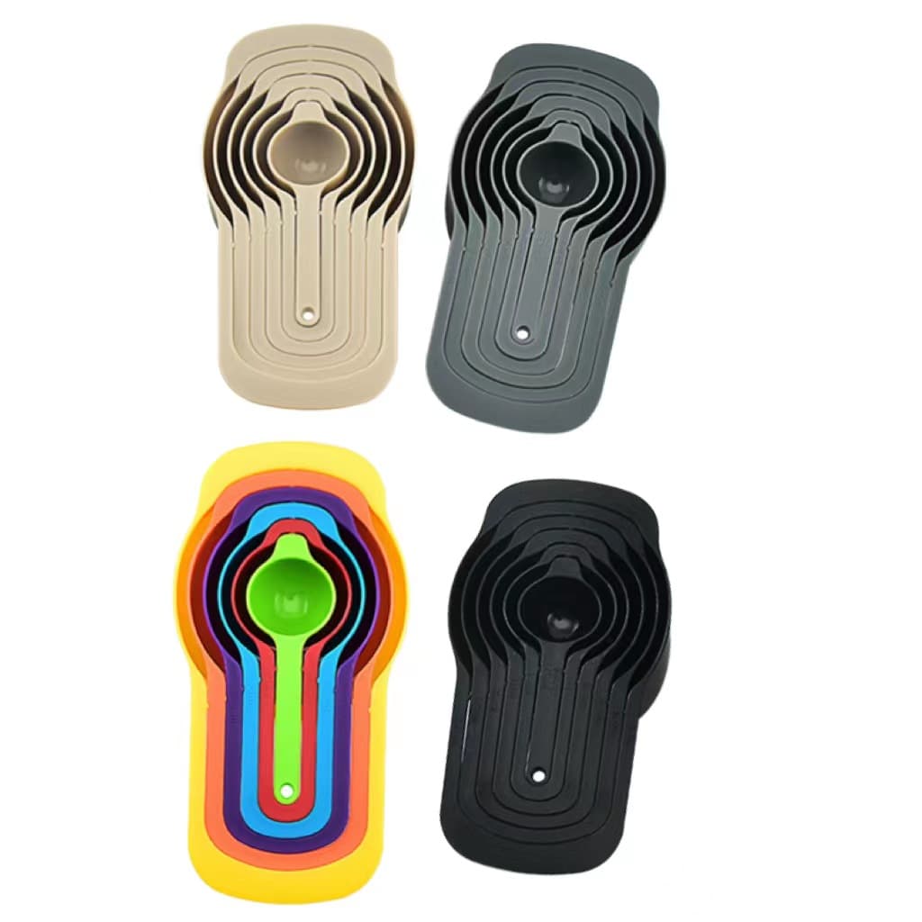 Cross-border Stock Five-Color PP Plastic Kitchen Coffee Measuring Spoon Set, Kitchen Baking Measuring Spoon Folding Measuring Cup 6-Piece Set