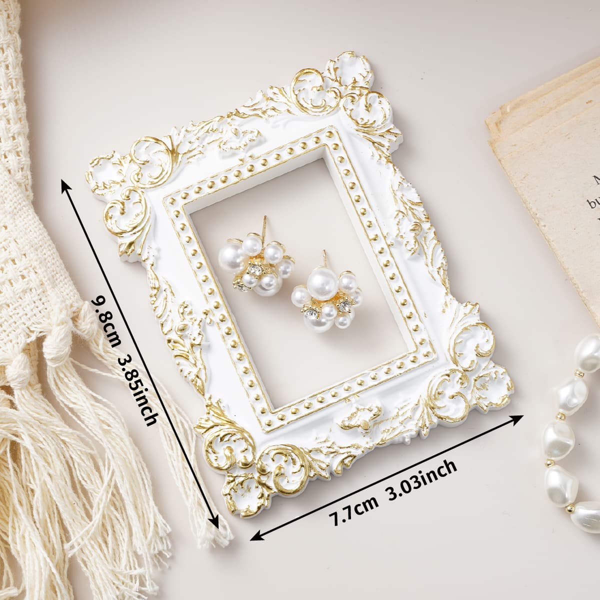 Decorative Frame White Gold Black Gold Edge Photography Props Vintage Accessories Nordic Ins Style Jewelry Shooting Props