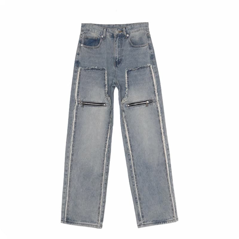 baggy jeans cat whiskers raw edge jeans men's American high street fashion brand versatile loose pants trendy foreign trade cross-border