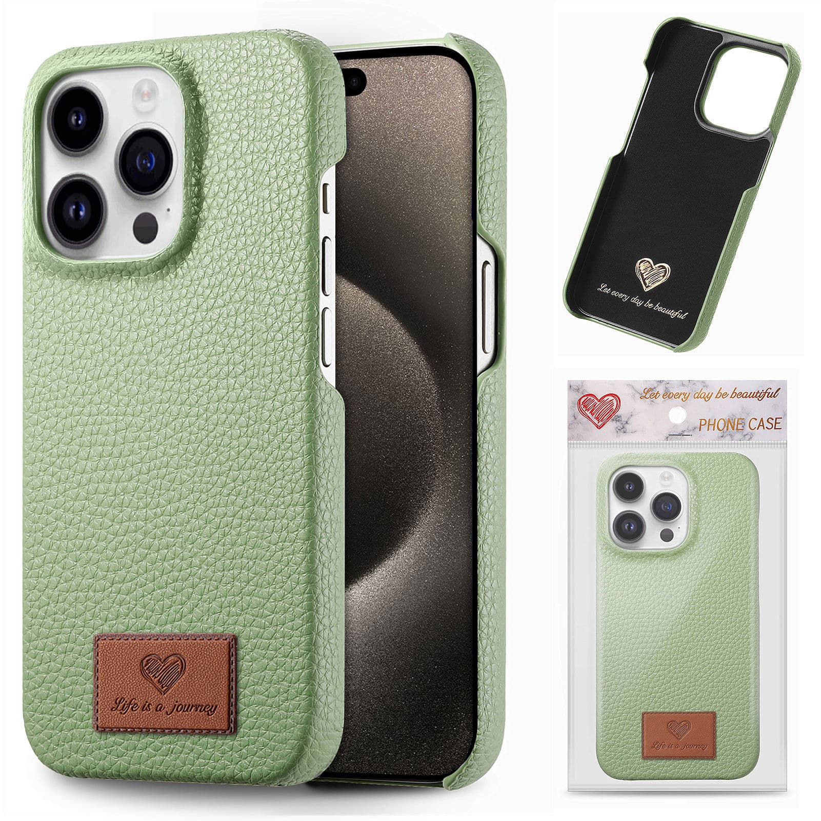 Suitable for Apple 17 Pro Max Lychee Pattern Love Oil Edge Shell Model 16E/15/14 Phone Back Case
