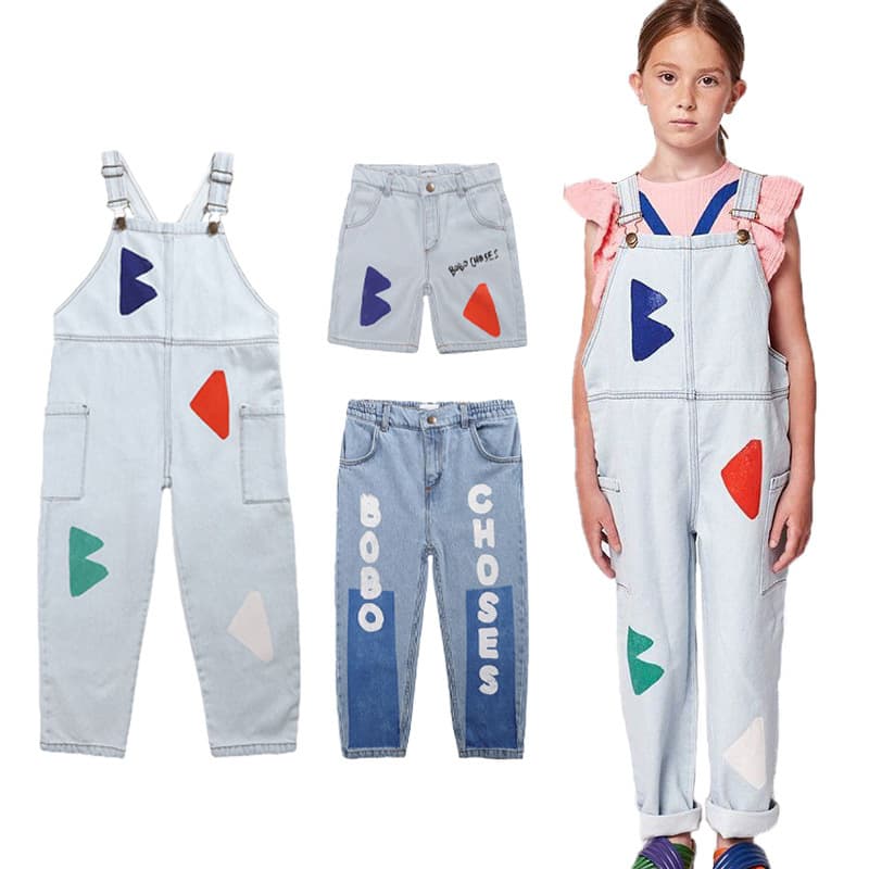 BOBO CHOSES Children's Denim Overalls for Boys and Girls, Spring and Summer Kids' Casual Shorts for Older Children