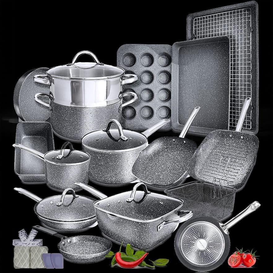 Cross-border Stock Kitchen Cooking Pot Set Full Set Home Mafan Stone Non-stick Pan 23-Piece Combination Induction Cooker